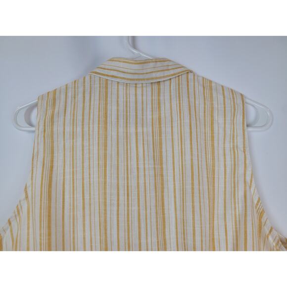 Sybilla Women's Yellow Cream Striped Tie in Front Sleeveless Blouse Sz L - Picture 7 of 9